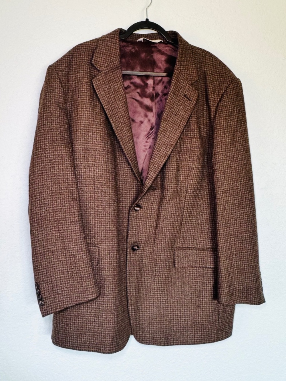 Pronto Uomo Suit Jacket Mens 50L Brown Houndstooth Silk Wool Sport Coat Acadamia